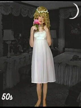 Vintage Vanity Fair Chiffon Lace White Nightgown Empire Waist